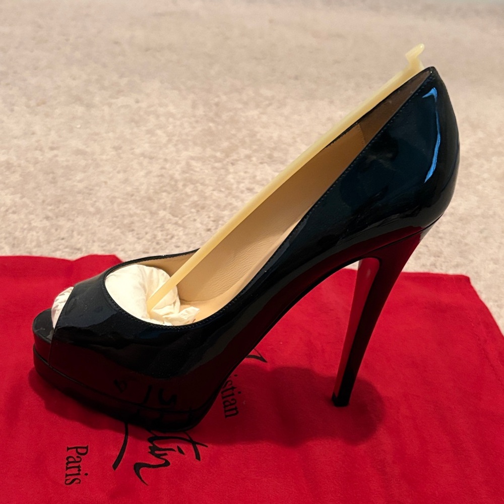 Christian Louboutin Glossy Black Peep-Toe Heels